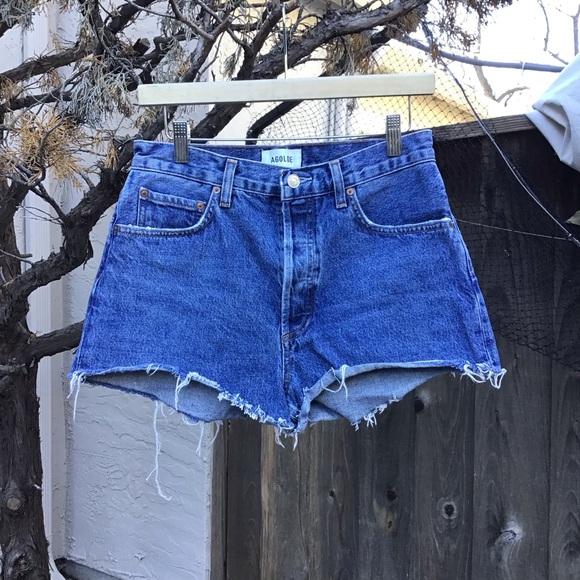 Agolde Pants - Agolde Ridley Denim Cutoff Shorts Womens 28 Blue High Rise Raw Hem